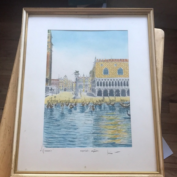 Vintage etched Venice Italy drawing
